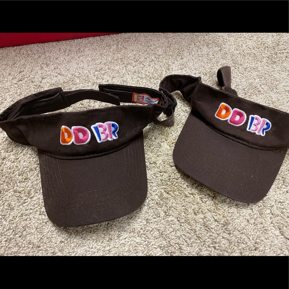 Two Dunkin donuts visors